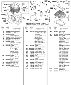 Cylinder, Head, Spark Plug Diagram and Parts List for 326431-0129-XX  Briggs and Stratton Engine